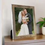 Personalised Any Message Gold Bow & Heart Motif 8x10 Portrait Silver Aluminium Photo Frame - Image 3