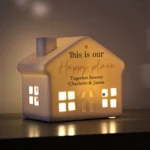 Personalised Any Message Black & Gold Text Ceramic LED Light-up House Ornament - Image 2