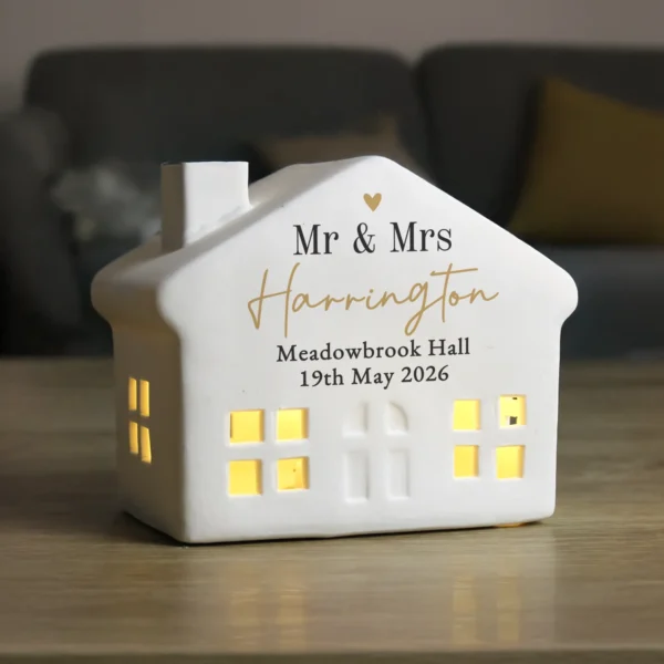 Personalised Any Message Black & Gold Text Ceramic LED Light-up House Ornament