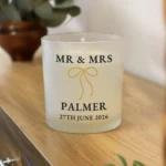 Personalised Any Message Gold Bow Motif Scented Frosted Glass Jar Candle - Image 3