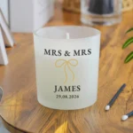 Personalised Any Message Gold Bow Motif Scented Frosted Glass Jar Candle - Image 2