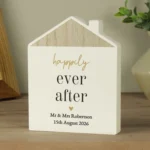 Personalised Any Message Black & Gold Text Wooden House Ornament - Image 3