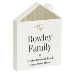 Personalised Any Message Black & Gold Text Wooden House Ornament - Image 4