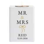 Personalised Any Message Gold Ribbon Motif White Wooden Tea Light Candle Holder - Image 4