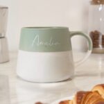 Personalised Name Green & White Dipped Speckled Design Ceramic Mug - Image 2