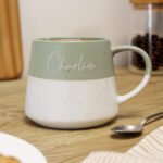 Personalised Name Green & White Dipped Speckled Design Ceramic Mug - Image 3