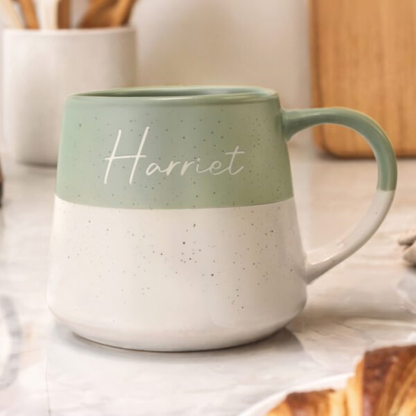 Personalised Name Green & White Dipped Speckled Design Ceramic Mug
