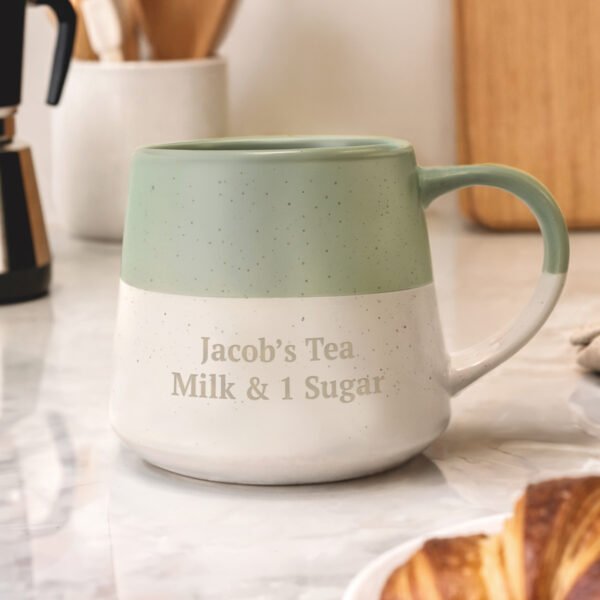 Personalised Any Message Green & White Dipped Speckled Design Ceramic Mug