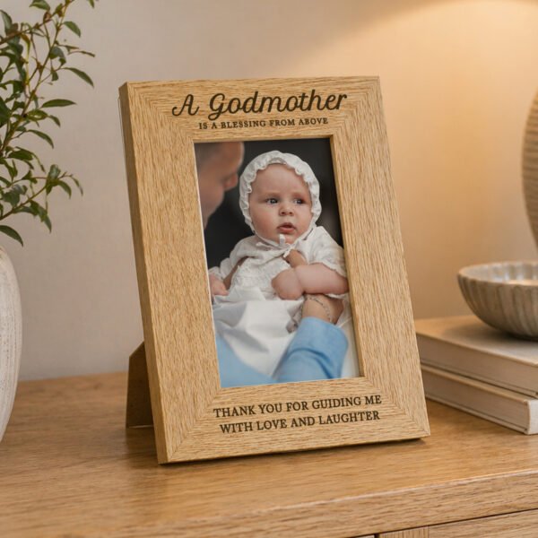 Personalised 'A Godmother Is A Blessing From Above' 4x6 Portrait Oak Finish Photo Frame