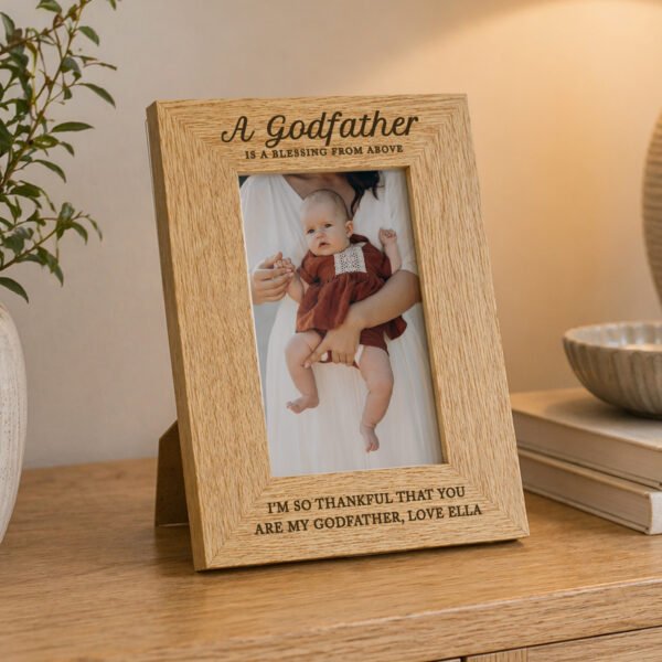 Personalised 'A Godfather Is A Blessing From Above' 4x6 Portrait Oak Finish Photo Frame