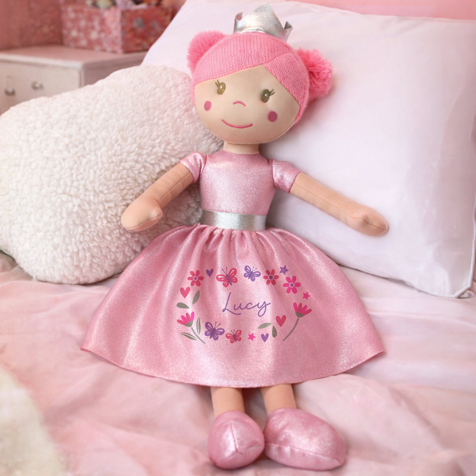P0810B74 Personalised Floral Design Pink Princess Ballerina Rag Doll Personalised Floral Design Pink Princess Ballerina Rag Doll - Image 1