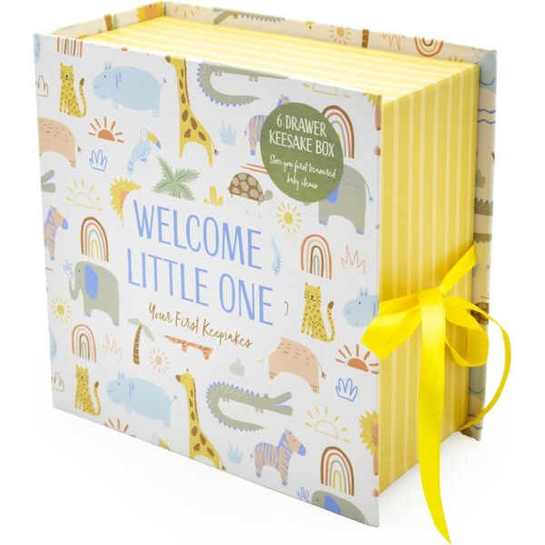 Lullaby Animals 'Welcome Little One' 6 Drawer Keepsake Box