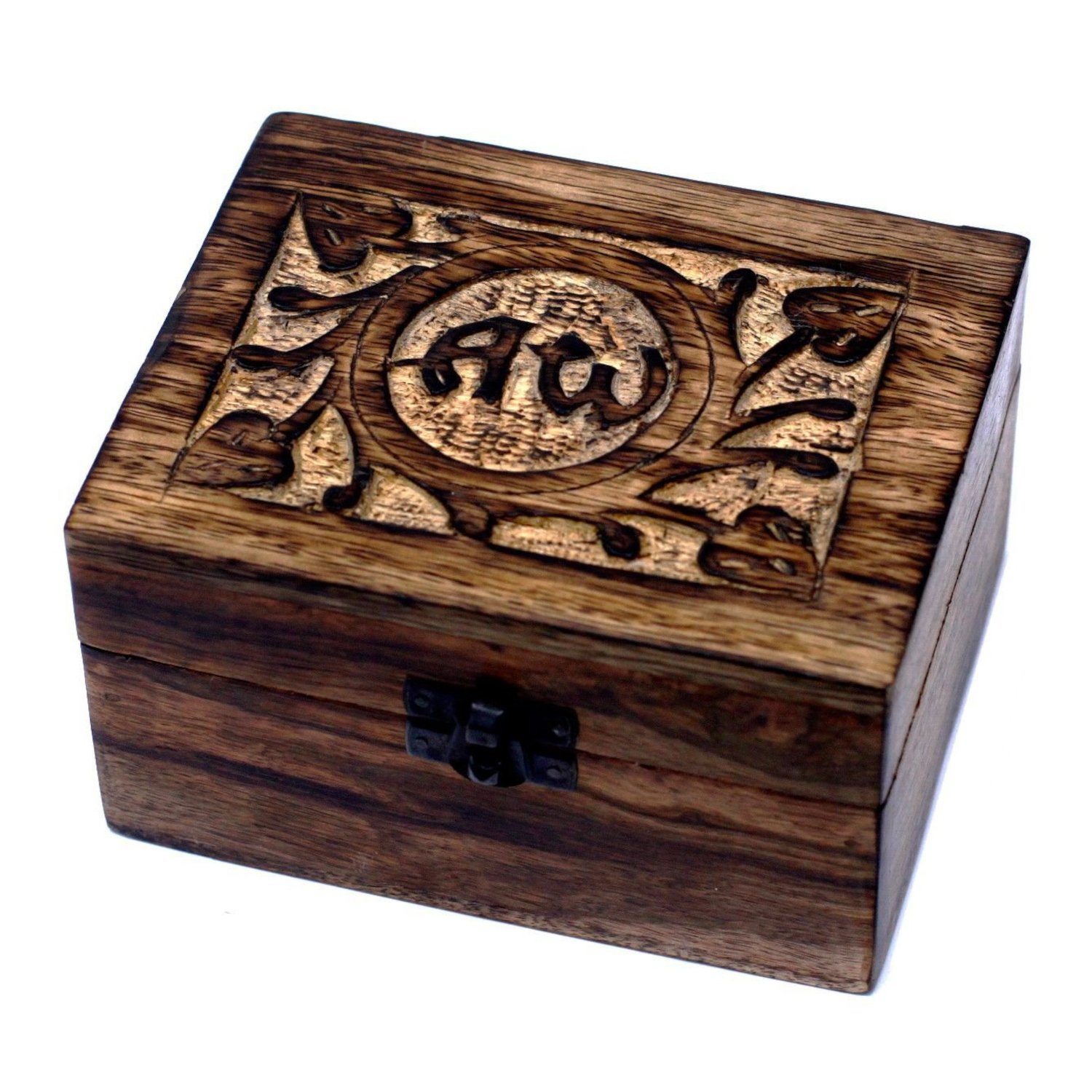 Abox-02A Ancient Wisdom Carved Floral Mango Wood Aromathrapy Box (Holds 12x 10ml Bottles) Ancient Wisdom Carved Floral AW Mango Wood Aromathrapy Box (Holds 12x 10ml Bottles) - Image 1