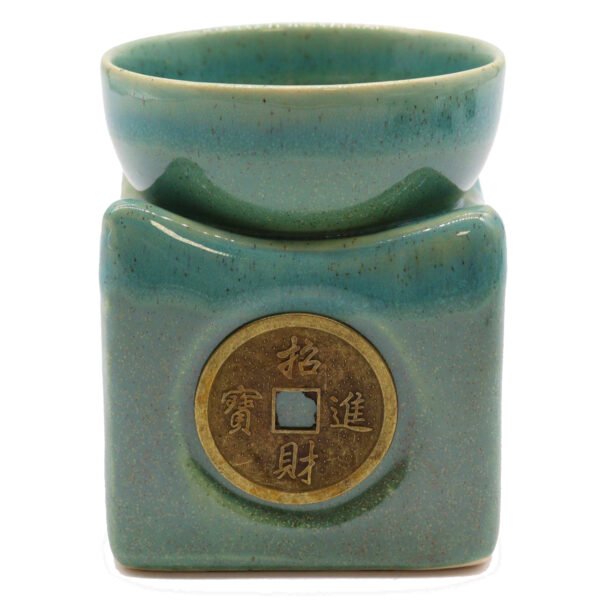 Ancient Wisdom Lucky Coin Large Ceramic Oil Burner - Jade
