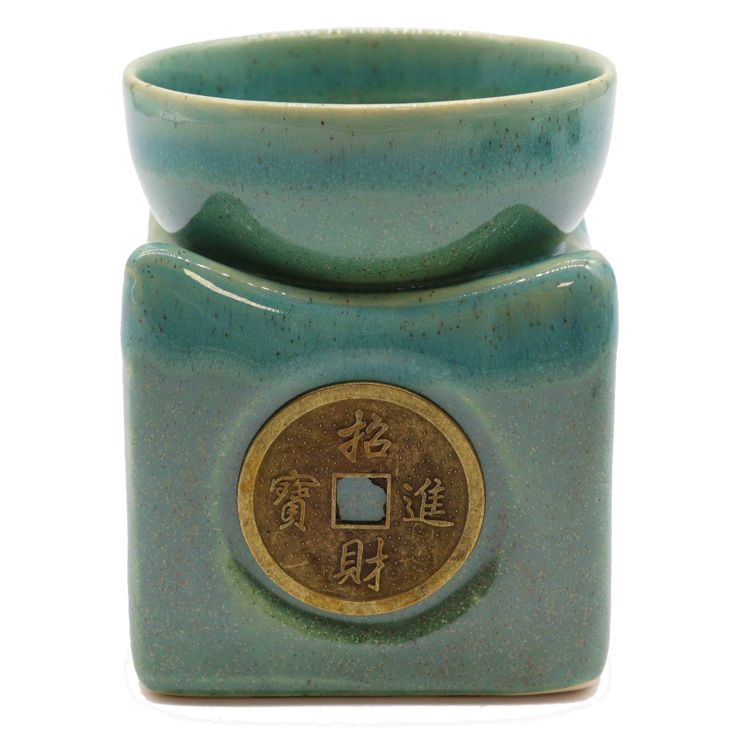 CDes-19 Ancient Wisdom Lucky Coin Large Ceramic Oil Burner - Jade Ancient Wisdom Lucky Coin Large Ceramic Oil Burner - Jade - Image 1