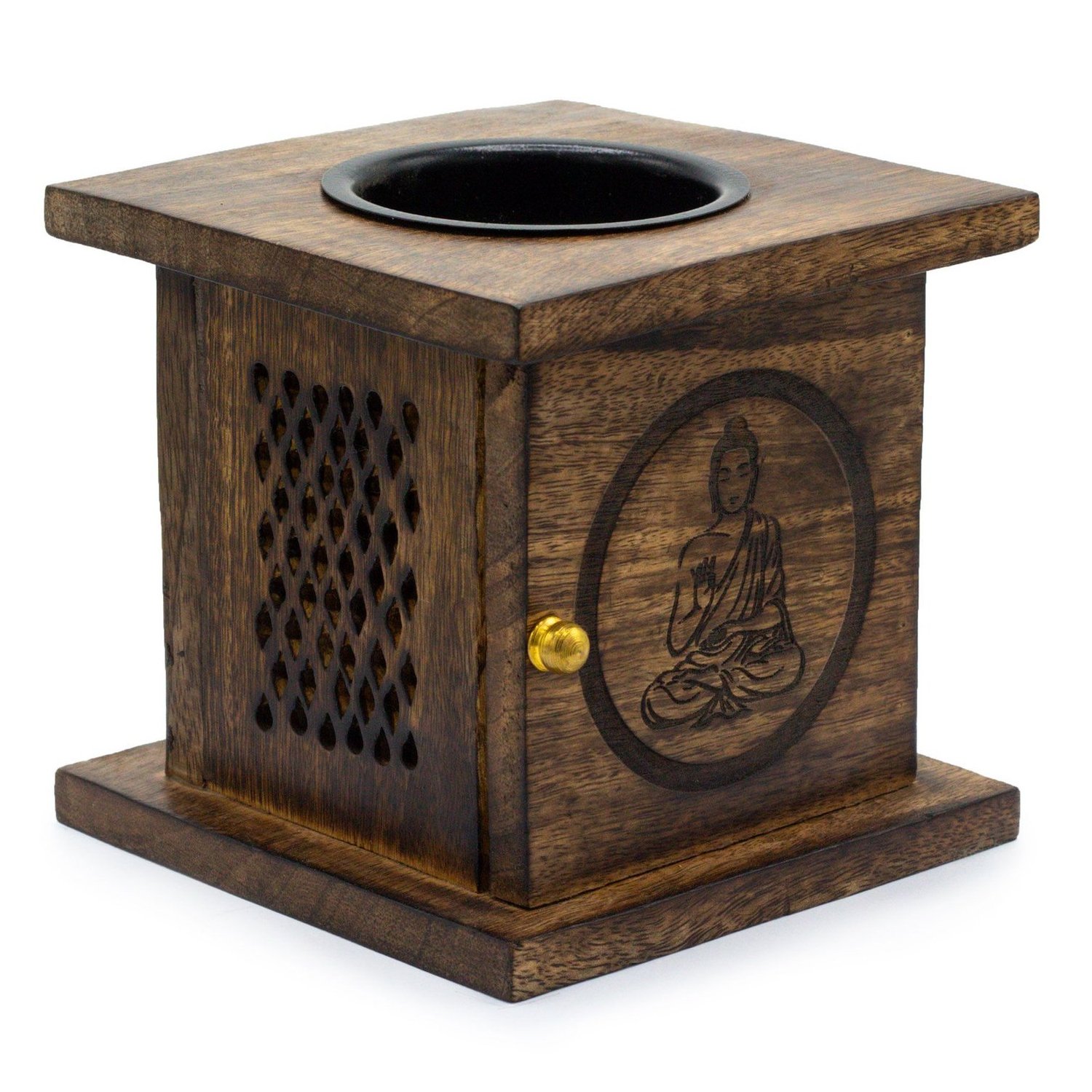 MWOB-02 Ancient Wisdom Buddha Design Large Mango Wood Box Burner Ancient Wisdom Buddha Design Large Mango Wood Box Burner - Image 1