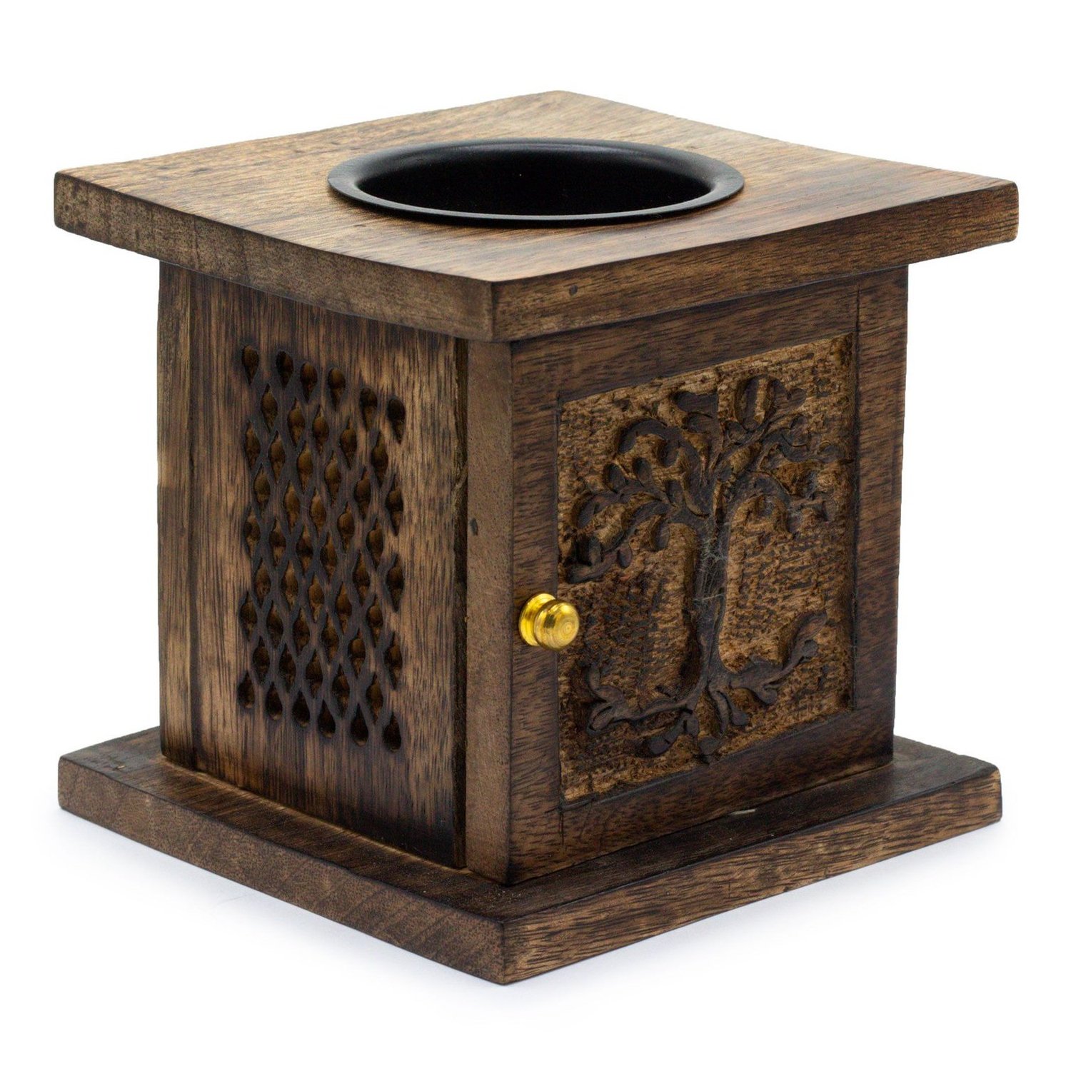 MWOB-03 Ancient Wisdom Tree of Life Design Large Mango Wood Box Burner Ancient Wisdom Tree of Life Design Large Mango Wood Box Burner - Image 1