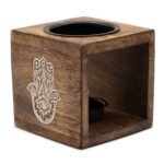 Ancient Wisdom Hamsa Design Small Square Mango Wood Oil Burner