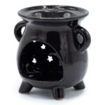 Ancient Wisdom Cauldron Moon & Stars Cutout Design Black Ceramic Oil Burner - Image 2