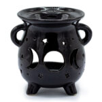 Ancient Wisdom Cauldron Moon Phase Cutout Design Black Ceramic Oil Burner