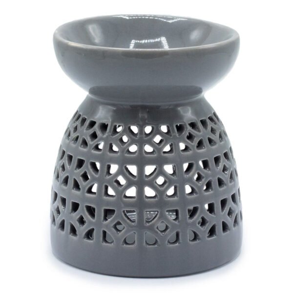 Ancient Wisdom Classic Morrocan Cutout Design Grey Ceramic Oil Burner