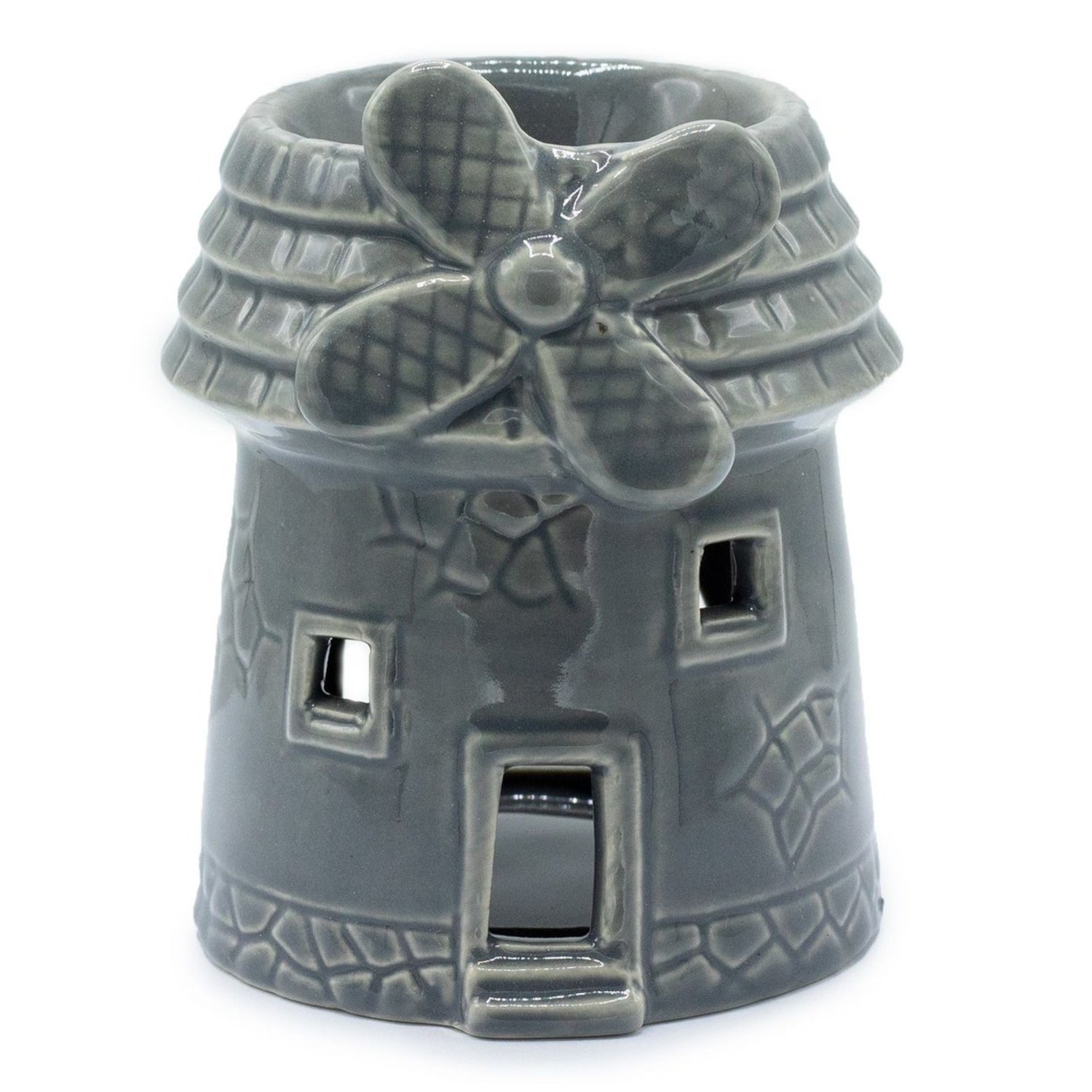 OB-315 Ancient Wisdom Windmill Shaped Grey Ceramic Oil Burner Ancient Wisdom Windmill Shaped Grey Ceramic Oil Burner - Image 1