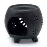 Ancient Wisdom Squat Pot Flower Burst Cutout Design Matt Black Ceramic Oil Burner - Image 2
