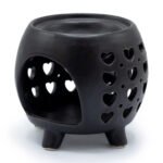 Ancient Wisdom Squat Pot Hearts Cutout Design Matt Black Ceramic Oil Burner - Image 2