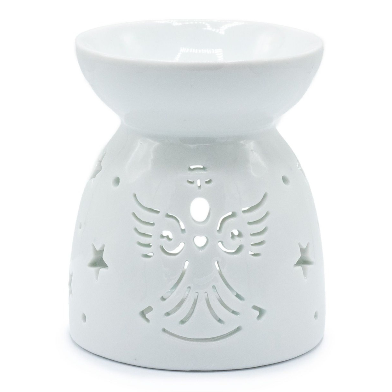 OB-319 Ancient Wisdom Angel Cutout Design White Ceramic Oil Burner Ancient Wisdom Angel Cutout Design White Ceramic Oil Burner - Image 1