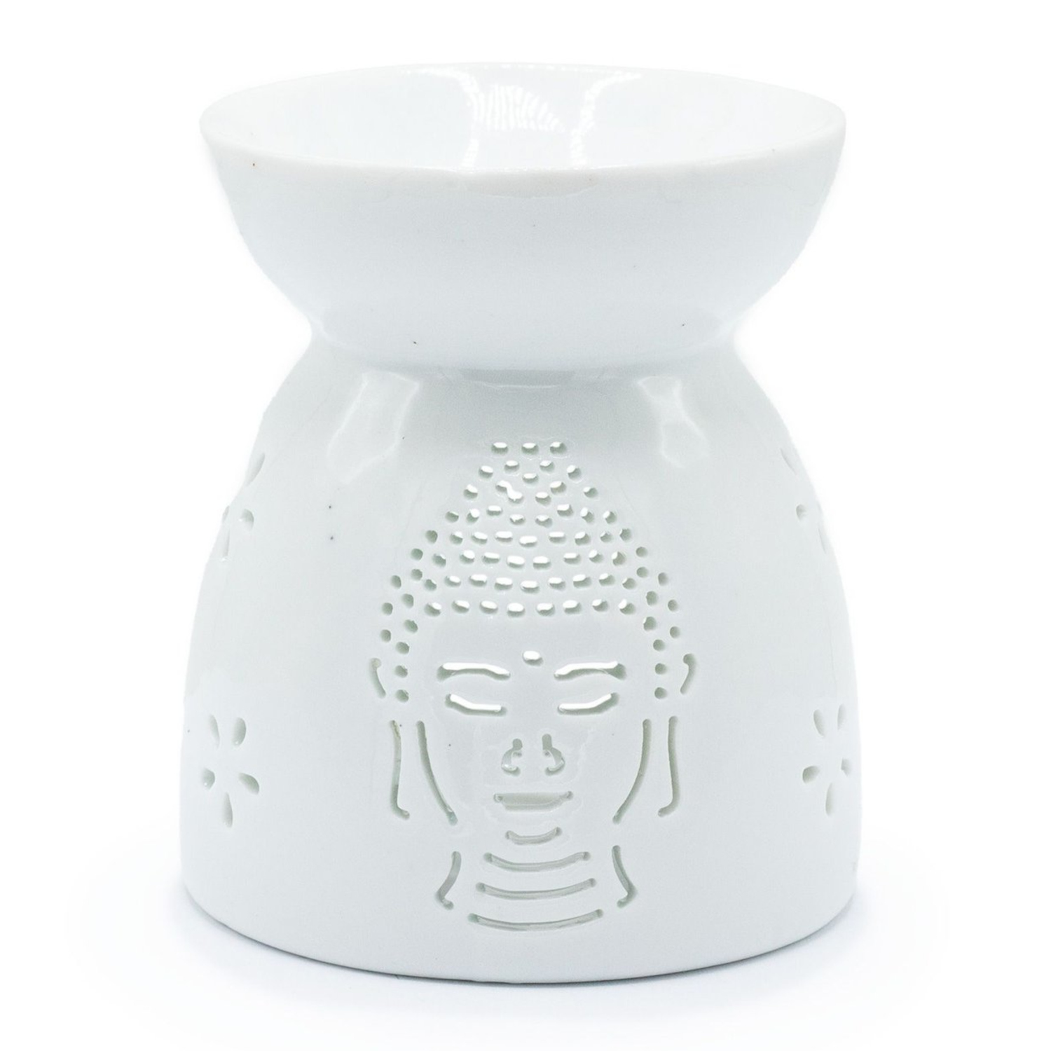 OB-321 Ancient Wisdom Buddha Cutout Design White Ceramic Oil Burner Ancient Wisdom Buddha Cutout Design White Ceramic Oil Burner - Image 1