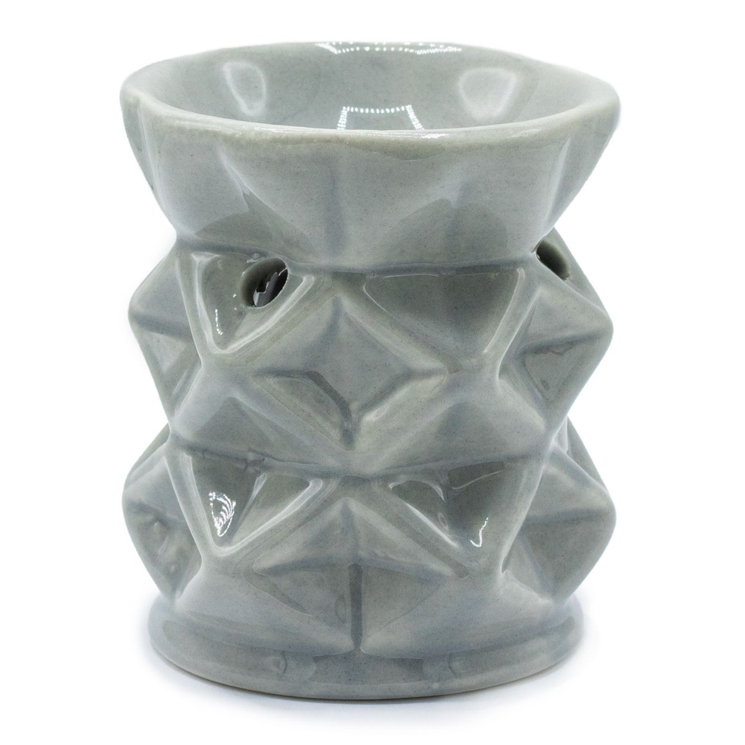 OB-324 Ancient Wisdom Geometric Design Grey Ceramic Oil Burner Ancient Wisdom Geometric Design Grey Ceramic Oil Burner - Image 1