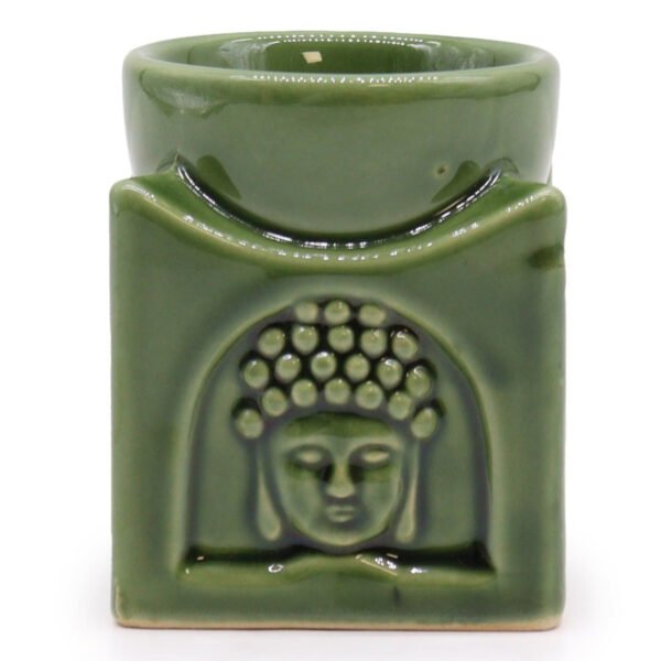 Ancient Wisdom Buddha Square Ceramic Oil Burner – Dark Jade