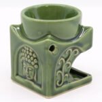 Ancient Wisdom Buddha Square Ceramic Oil Burner – Dark Jade - Image 2