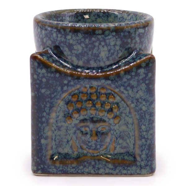 Ancient Wisdom Buddha Square Ceramic Oil Burner – Dusty Blue
