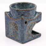 Ancient Wisdom Buddha Square Ceramic Oil Burner – Dusty Blue - Image 2