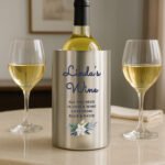 Personalised Any Message Blue Floral Design Stainless Steel Wine Cooler - Image 3
