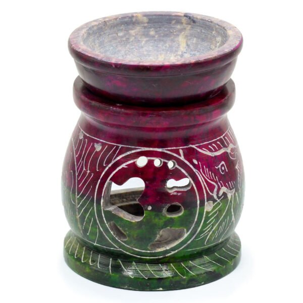 Ancient Wisdom Om & Elephant Design Small Coloured Soapstone Oil Burner
