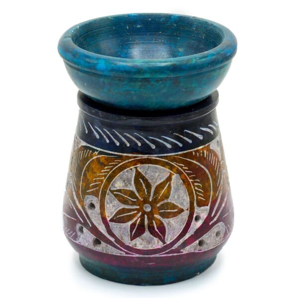 Ancient Wisdom Floral Motif Small Coloured Soapstone Oil Burner