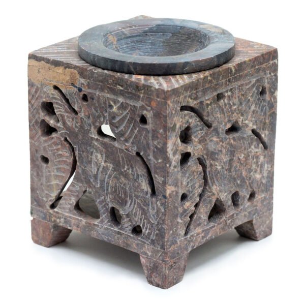 Ancient Wisdom Elephant Design Square Soapstone Oil Burner