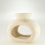 Ancient Wisdom Small Oval Speckled Pebble Ceramic Zen Oil Burner – Off White - Image 4