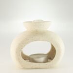 Ancient Wisdom Small Oval Speckled Pebble Ceramic Zen Oil Burner – Off White - Image 3