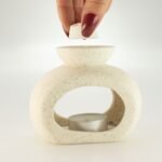 Ancient Wisdom Small Oval Speckled Pebble Ceramic Zen Oil Burner – Off White - Image 5