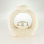 Ancient Wisdom Large Oval Speckled Pebble Ceramic Zen Oil Burner – Off White - Image 3