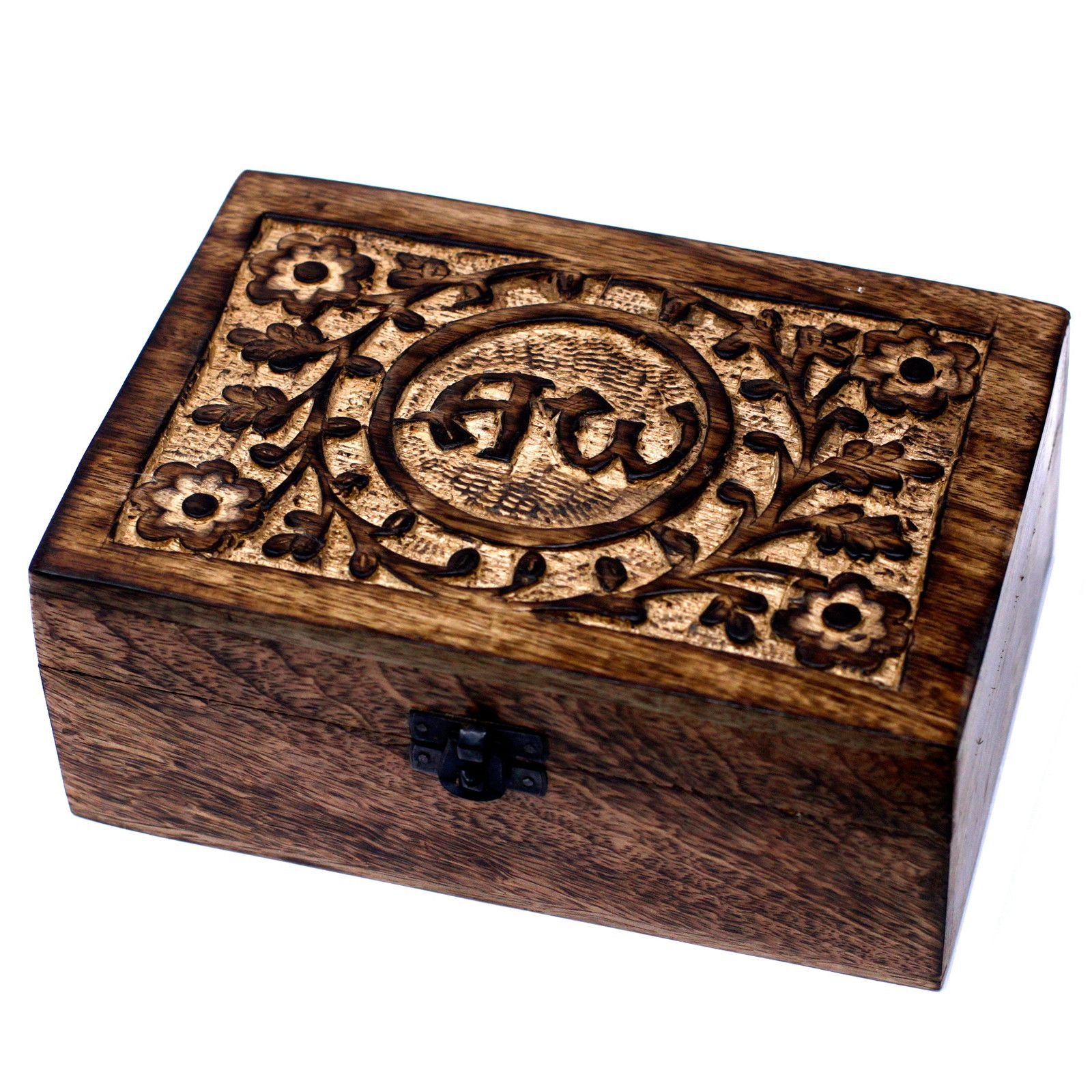 bG9jYWw6Ly9tZWRpYS8xRy9KRC82MFIzMEMxRzZNU0tKRDFHLzJjM2ZkMTBkLmpwZWc.jpg Ancient Wisdom Carved Floral AW Mango Wood Aromathrapy Box (Holds 24x 10ml Bottles) - Image 1