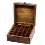 Ancient Wisdom Carved Floral Mango Wood Aromathrapy Box (Holds 25x 10ml Bottles) - Image 2