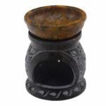 Ancient Wisdom 10cm Mandala Flower Design Soapstone Oil Burner - Black & Yellow - Image 3