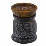 Ancient Wisdom 10cm Mandala Flower Design Soapstone Oil Burner - Black & Yellow - Image 4