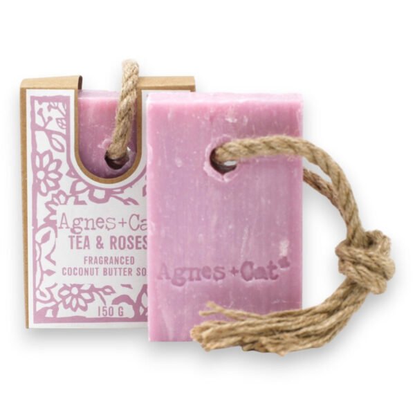 Agnes + Cat Tea & Roses Fragranced Coconut Butter Soap On A Rope