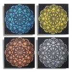 Ancient Wisdom Set of 4 Mandala Brocade Detail Canvas Wall Art – 30x30cm