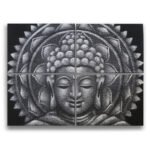 Ancient Wisdom Set of 4 Grey Buddha Mandala Brocade Detail Canvas Wall Art – 30x40cm